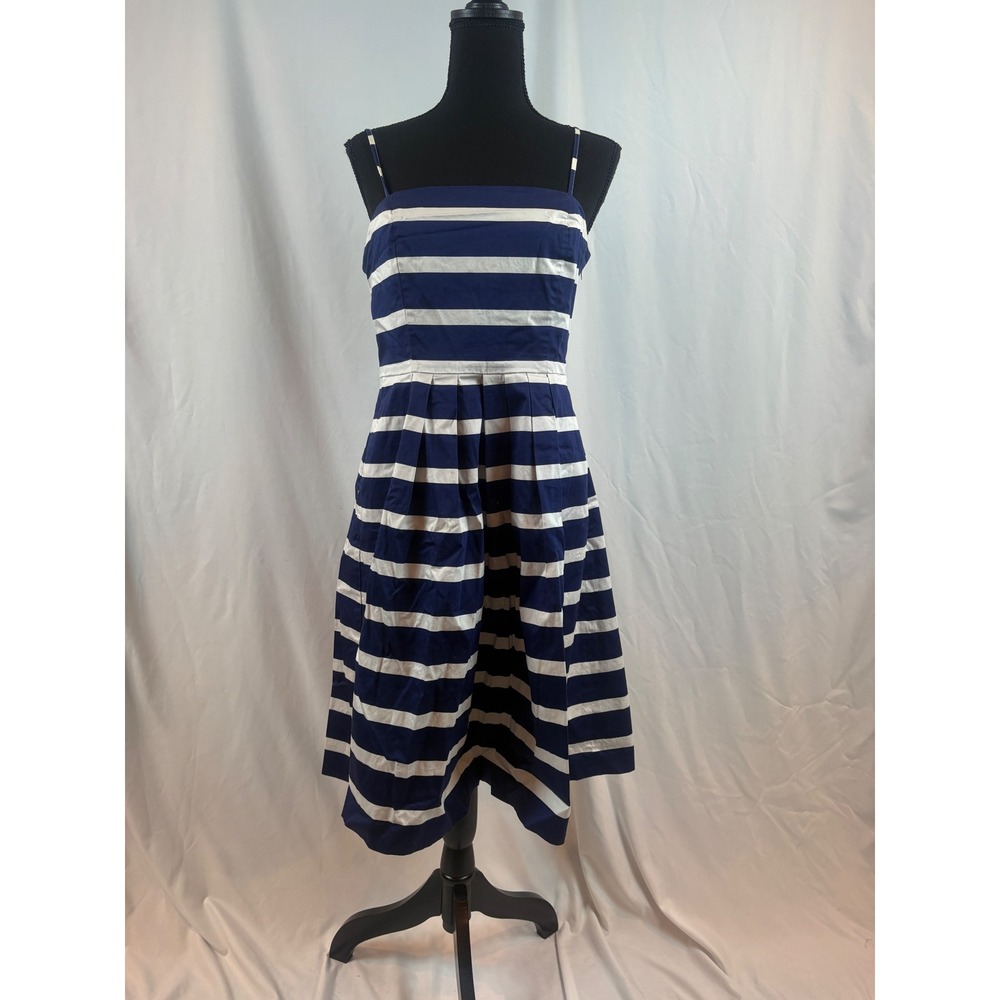Gap Emily Stripe D Fit and Flare Dress Blue‎ Galaxy White Mens 10 Tall Summer